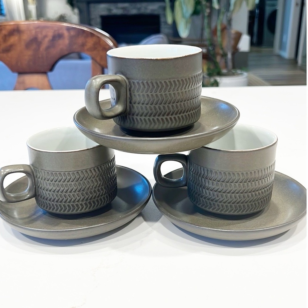 Denby  Camelot 1961 Denby Stoneware Olive Green Camelot Teacup & Saucer